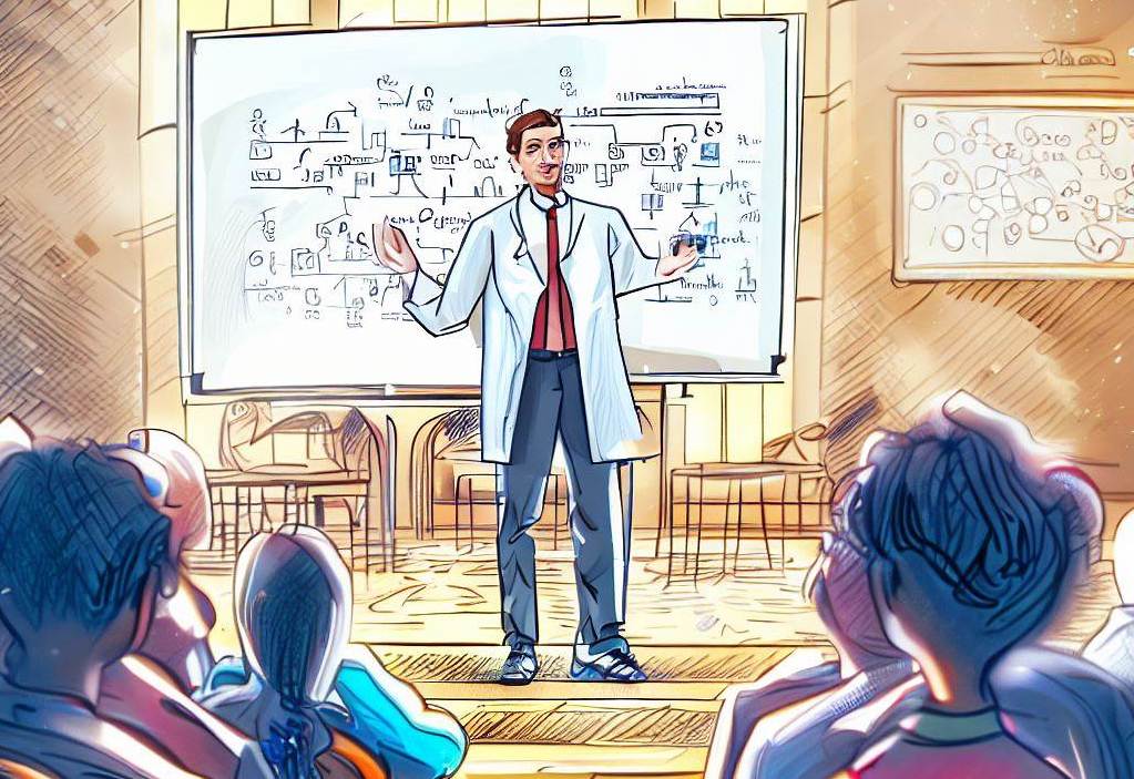 Jeune chercheur donnant une conférence